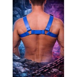 Harnais cuir homme rouge bleu – style underground | PoppersCaen