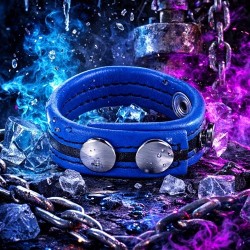 Cockring cuir bleu pression style industriel – Accessoire underground homme